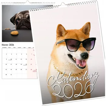 Kalendář NÁSTĚNNÝ KALENDÁŘ 2026 VÍCEÚČELOVÝ VELKÝ VTIPNÍ PSI ROZTOMILÍ PEJSCI A3
