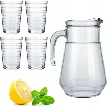 Sklenice Sada džbánů 1,5L Čtyři Sklenice 265 Ml na nápoje Piknik Komplet Dárek