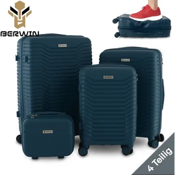 Sada 4 cestovních kufrů s kosmetickým kufříkem – tvrdá skořepina, kolečka 360° a TSA zámek