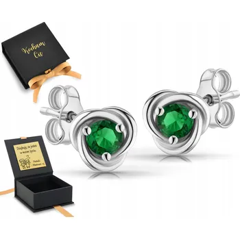 Náušnice Stříbrné náušnice se zeleným zirkonem puzetky kytičky preclíky zelené 925