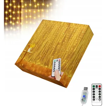 Vánoce SVĚTELNÝ ZÁVĚS LED NA OKNO 300 LED 3x3 m, Teplá Bílá, Girlanda, Dálkové Ovládání