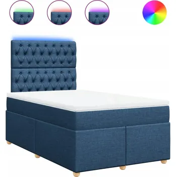 Postel Kontinentální postel 190x120 cm modrá s LED osvětlením a topperem, střední tvrdost