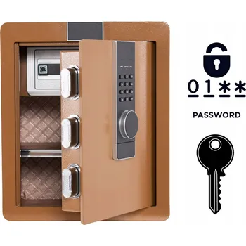 Trezor Pancéřový domácí trezor s elektronickým zámkem a klíčem 45x38x32 cm Hnědý
