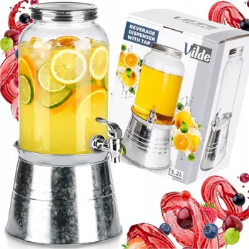 Sklenice Sklenice NÁPOJE velká sklenice dávkovač skleněný s kohoutkem stojanem 3,2L