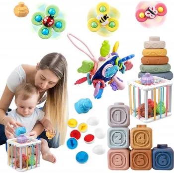 Hračka pro nejmenší Sada vzdělávacích hraček 6v1, vícebarevná, Montessori, 6 m+