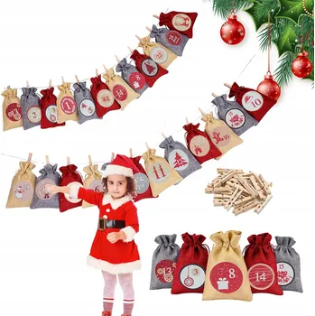 Vánoční dekorace ADVENTNÍ KALENDÁŘ SADA SÁČKŮ DÁREK PRO DĚTI VÁNOČNÍ DEKORACE