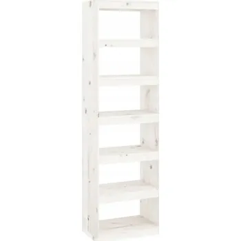 Knihovna Regál z Masivního Borovicového Dřeva, 6 Přihrádek, Bílý, 60x30x199,5 cm