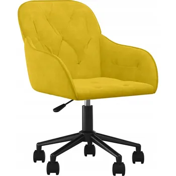 OTOČNÁ KANCELÁŘSKÁ ŽIDLE ŽLUTÁ ČALOUNĚNÁ SAMETEM