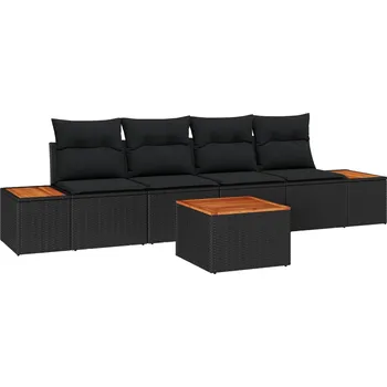 Zahradní sestava Sada zahradních pohovek s polštářem 5 pcs Černá Poly ratan