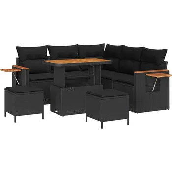 Zahradní pohovka Sada zahradních pohovek s polštářem 8 pcs Černá