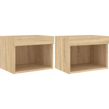 Noční stolek Noční stolky s RGB LED osvětlením, dub sonoma, 40 x 30 x 30 cm