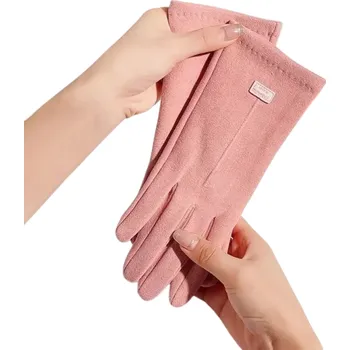Rukavice Dámské pletené rukavice z polyesteru a akrylu Dotykové teplé zimní rukavice Jemný pohodlný úplet Ochrana rukou v chladném počasí růžová