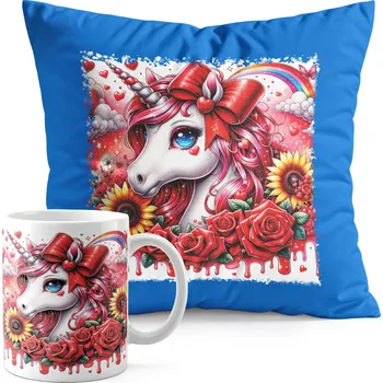 SADA HRNEK + POLŠTÁŘ MODRÝ – JEDNOROŽEC UNICORN KŮŇ