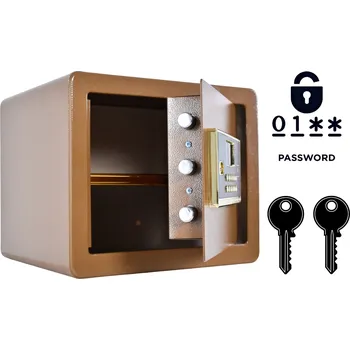 Trezor Domácí pancéřový sejf s elektronickým zámkem a klíčem 30x36x30 cm, hnědý