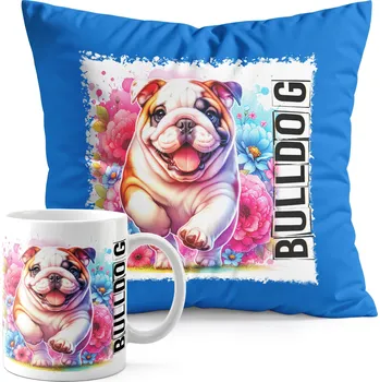 SADA HRNEK + POLŠTÁŘ MODRÝ - PES PSI PSÍK PLEMENO BULLDOG
