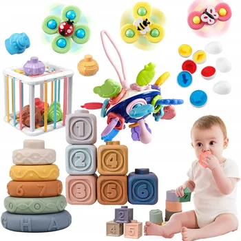 Hračka pro nejmenší EDUKAČNÍ MĚKKÉ Silikonové STAVEBNICE SENZORICKÉ Sada 6v1 Věž Příslušenství