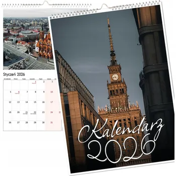 Kalendář Nástěnný kalendář 2026, více listů, velký NOTES POLSKÉ města A4