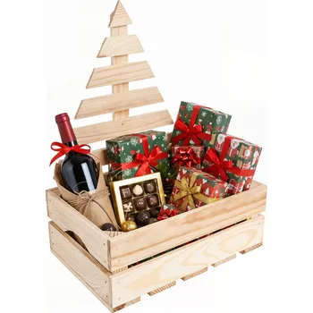 Obraz Dřevěná bedýnka s vánočním stromkem na dárek, malá krabička 30x20 cm