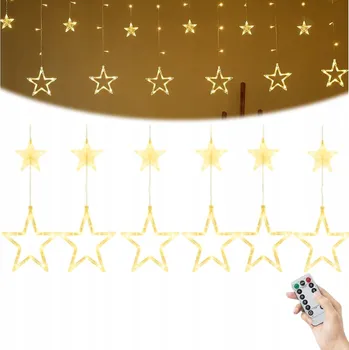 Vánoční dekorace Světelný závěs vnitřní girlanda hvězdičky 2,4 m x 0,8 m