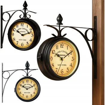 Hodiny OBOUSTRANNÉ NÁSTĚNNÉ HODINY RETRO VINTAGE KOVOVÉ ČERNÉ DESIGNOVÉ 24CM