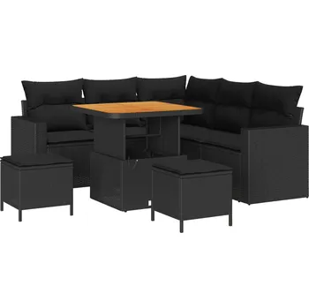 Zahradní sestava Sada zahradních pohovek 8 pcs Černá polyratan