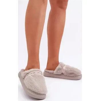 Dámské pantofle Dámské pantofle s kožešinou a ozdobným řemínkem Boto šedá 3496399