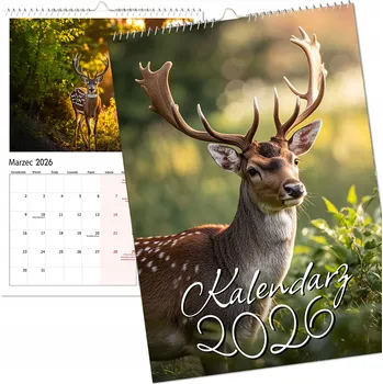 Kalendář Nástěnný kalendář 2026, velký, víceobrázkový - Jelen, srna, les, formát A3