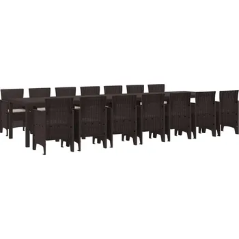 Zahradní sestava vidaXL Zahradní jídelní souprava s polštáři 15 pcs Hnědá PP [3378798]
