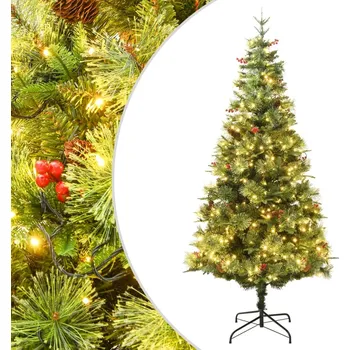 Bytová dekorace vidaXL Vánoční stromek s LED a borovými šiškami zelený 120 cm PVC a PE