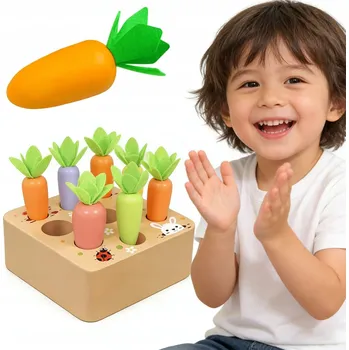 Dřevěná hračka MONTESSORI HRA S MRKVIČKAMI DŘEVĚNÝ TŘÍDIČ KOSTEK DÁREK