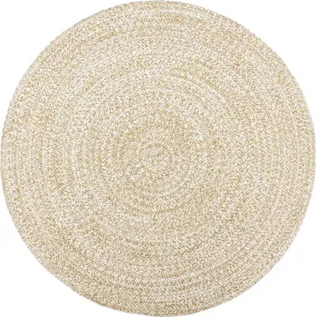 Koberec Koberec pletený z juty a bavlny, ručně vyrobený, bílo-hnědý, Ø180 cm