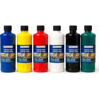 Vodová barva Temperové barvy Artist & Co 6×500 ml – školní sada, intenzivní barvy