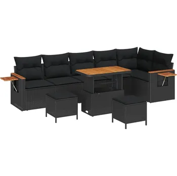 Zahradní pohovka Sada zahradních pohovek s polštářem 9 pcs Černá