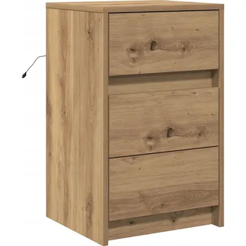 Noční stolek Noční stolek dub artisan 38 x 34 x 61 cm s USB LED osvětlením a 3 zásuvky
