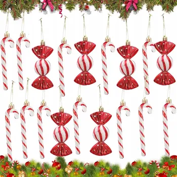 Vánoční dekorace VÁNOČNÍ BAŇKY CUKROVÉ TYČINKY NA VÁNOČNÍ STROMEČEK OZDOBY SADA 18KS