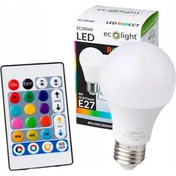 Žárovka RGB LED ŽÁROVKA CCT E27 8W S OVLADAČEM ECOLIGHT