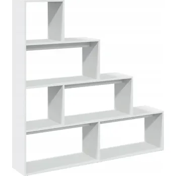 Knihovna Čtyřpatrový regál, bílý, dělicí stěna, 143,5 x 29 x 143,5 cm