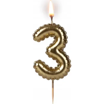 Dortová svíčka Narozeninová svíčka na tyčce '' Zlatá - 3 '' / 1 kus