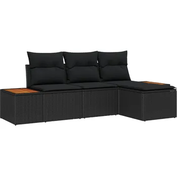 Zahradní pohovka Sada zahradních pohovek s polštářem 4 pcs Černá polyratan