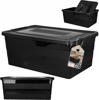 Úložný box Plastový box s víkem 40l černý na kolečkách organizér hračky úložný box