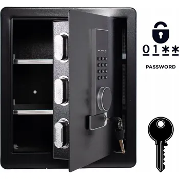 Trezor Domácí pancéřový sejf s elektronickým zámkem a klíčem, 45x38x30 cm, černý