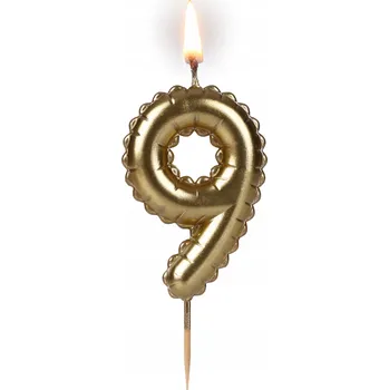 Dortová svíčka Narozeninová svíčka na tyčce '' Zlatá - 9 '' / 1 kus