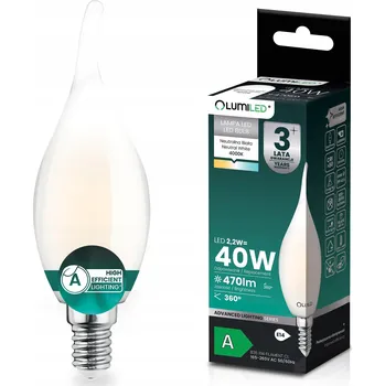 Žárovka LED ŽÁROVKA E14 FILAMENT TŘÍDA A 2,2W 470LM = 40W 4000K 360° DEKORATIVNÍ SVÍČKA
