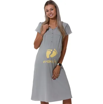 Dámská noční košile Šedá kojící a těhotenská košilka - Otisk nožiček 1D1154 šedá l