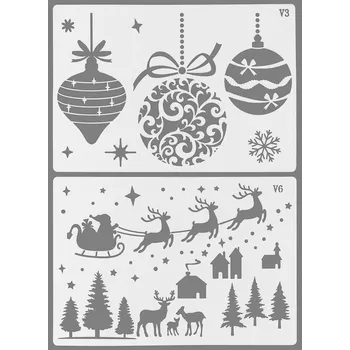 Vánoční dekorace Plastová šablona, VÁNOČNÍ OZDOBY A SANTA, 260 × 178 mm, 2ks/bal.