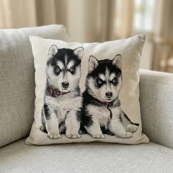 Povlak na polštářek Dekorační povlak na polštář s motivem husky 45x45 cm béžový