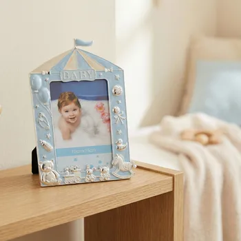 Rám na obraz Dětský fotorámeček stan BABY 10 × 15 cm modro-béžovo-stříbrný