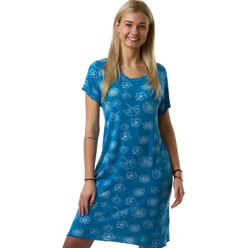 Dámská noční košile Azurová a bílé květovaná luxusní jemná noční košilka s krátkými rukávy pro plnoštíhlé ženy 1D1429 modrá xl