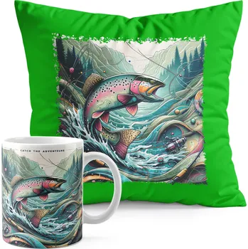 SADA HRNEK + POLŠTÁŘ ZELENÁ - RYBÁŘSKÉ VZORY RYBÁŘ PRUT FANOUŠEK