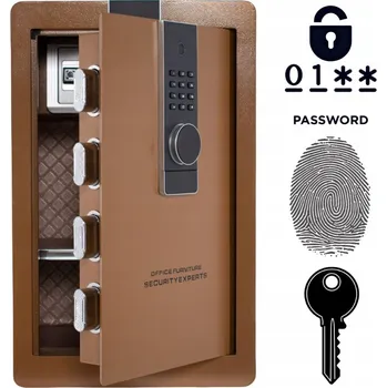 Trezor Pancéřový Biometrický Domácí Trezor na Otisk Prstu 60x38x33 cm Hnědý